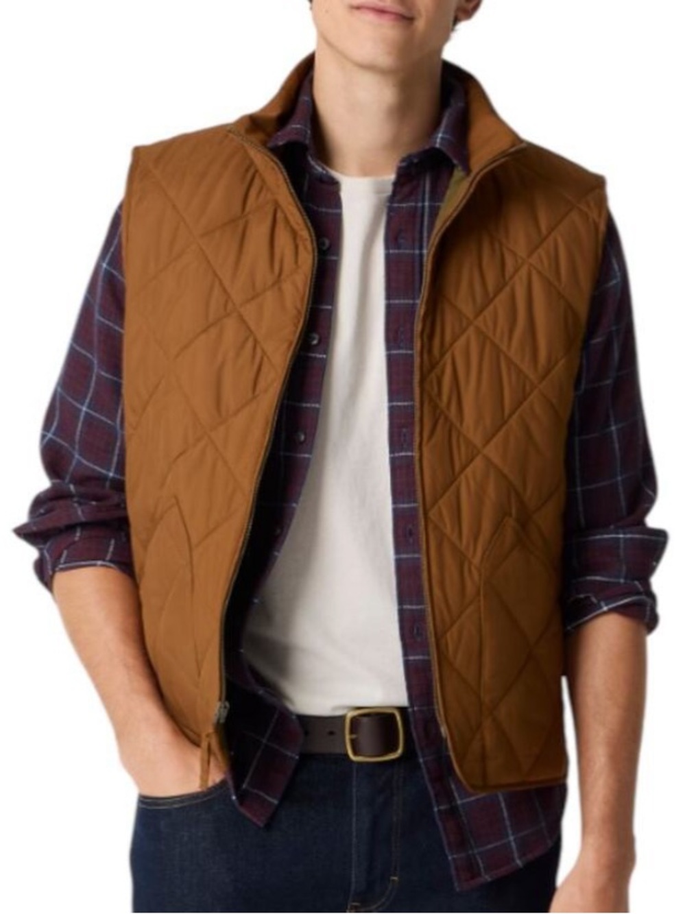J. Crew Quilted Brown Men's Vest - Zip Front Layering